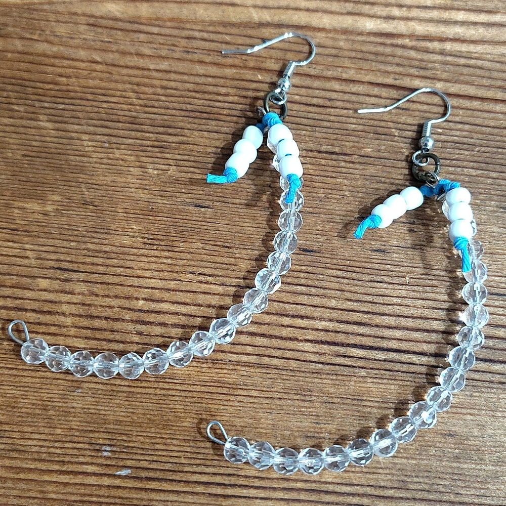 *5 For $20***Ladies Long Clear Beaded Dangle Earrings,  Handmade - Picture 7 of 8